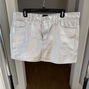 Madewell x Aimee Song Silver Metallic Denim Mini Skirt